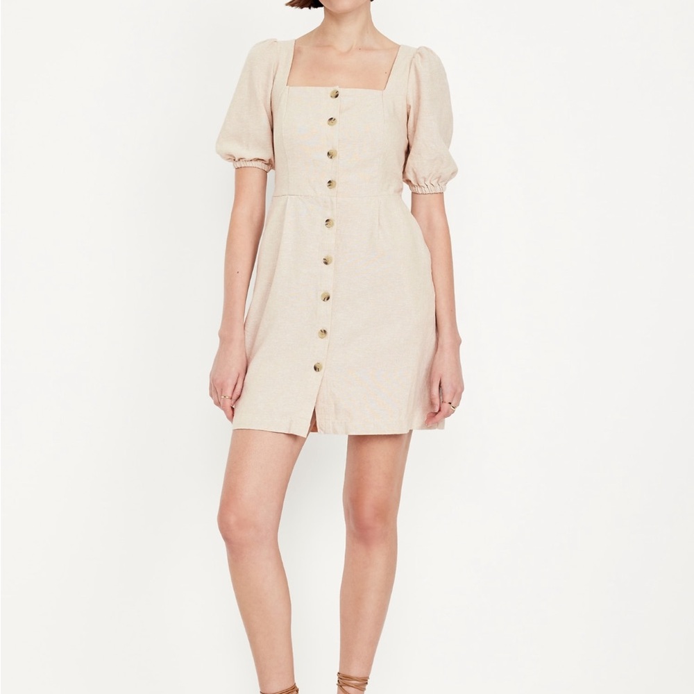 Old Navy Cream Button-Front Midi Dress